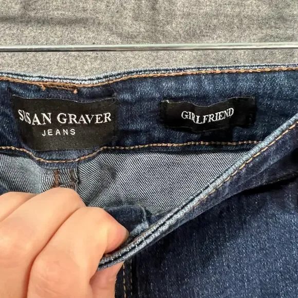 Susan Graver Stretch Denim Girlfriend Jean with Cuff Deep Indigo, Plus Petite 18 - Picture 3 of 10